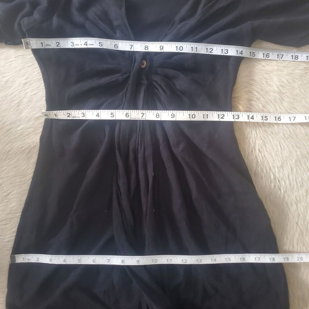 NEW Free People Women's Maxi Dress XS Black Plunge Neck Tie Front Linen Blend - Picture 9 of 10